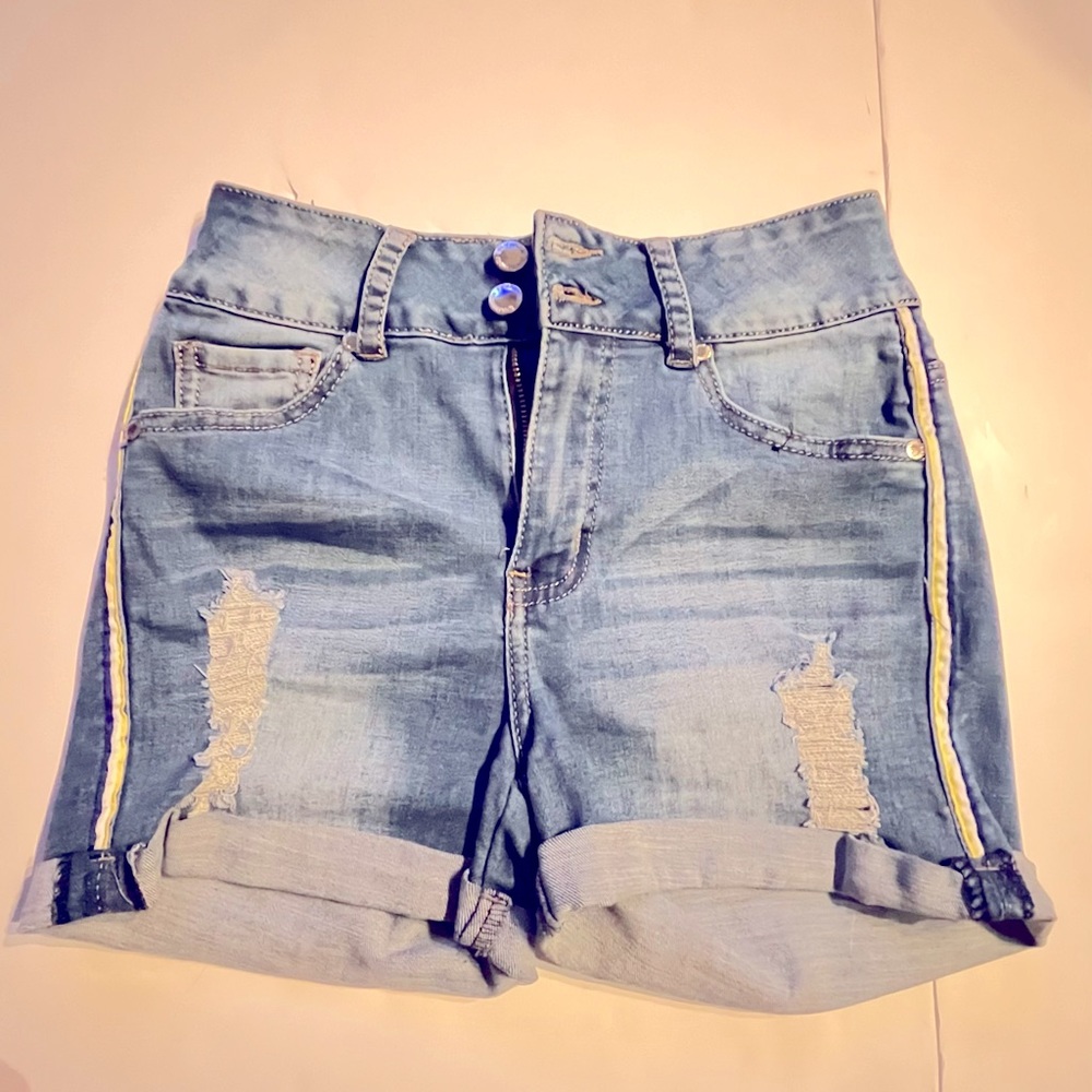 Red Stripe High waisted denim shorts